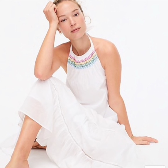 J. Crew NWT cotton halter maxi dress with rainbow stitching in white, small ✨ - Picture 7 of 11